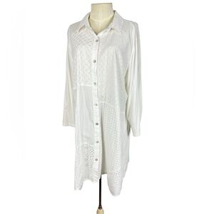 LOGO lori goldstein white eyelet knit tunic top longline Beachy coastal XL